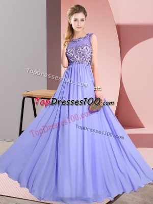 Lavender Backless Scoop Beading and Appliques Quinceanera Dama Dress Chiffon Sleeveless