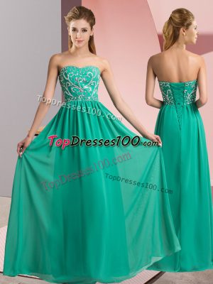 Top Selling Turquoise Empire Sweetheart Sleeveless Chiffon Floor Length Lace Up Beading Prom Gown