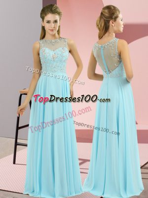 New Style Baby Blue Zipper High-neck Beading Prom Dress Chiffon Sleeveless