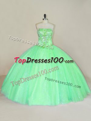 Fashionable Tulle Strapless Sleeveless Lace Up Beading and Sequins Sweet 16 Dress in Green