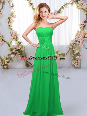 Pretty Sleeveless Chiffon Floor Length Lace Up Dama Dress in Green with Hand Made Flower
