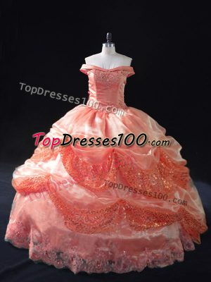 Sleeveless Floor Length Beading and Sequins Lace Up 15th Birthday Dress with Watermelon Red