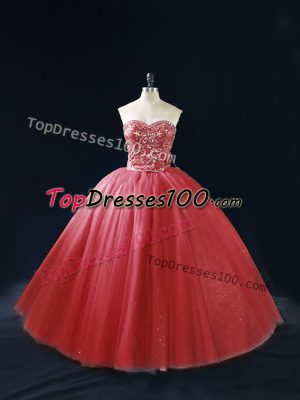 Red Quinceanera Gowns Sweetheart Sleeveless Lace Up