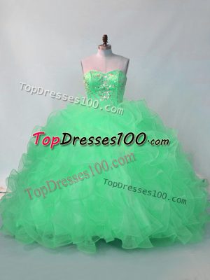 New Arrival Floor Length Green Sweet 16 Dresses Sweetheart Sleeveless Lace Up