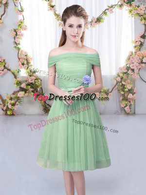 Best Off The Shoulder Short Sleeves Lace Up Bridesmaid Dresses Green Tulle