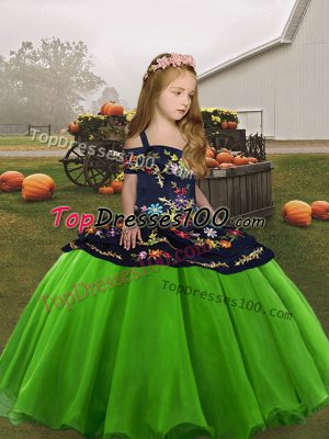 Organza Straps Sleeveless Lace Up Embroidery Pageant Dress for Teens in