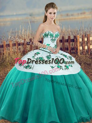 Tulle Sleeveless Floor Length Sweet 16 Dress and Embroidery and Bowknot