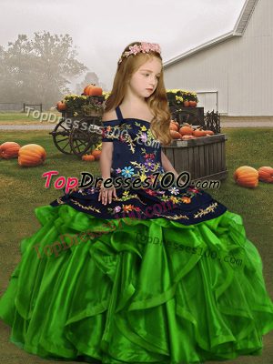 Charming Organza Straps Sleeveless Lace Up Embroidery and Ruffles Little Girl Pageant Gowns in