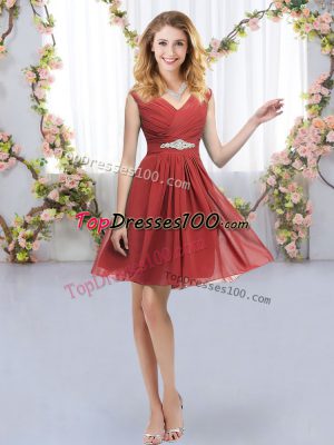 Red Sleeveless Belt Mini Length Quinceanera Dama Dress