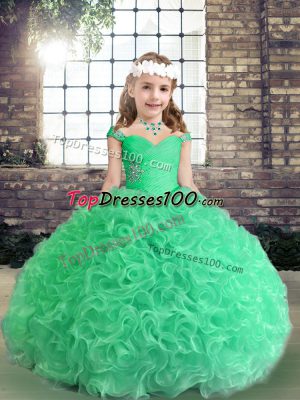 Super Fabric With Rolling Flowers Straps Sleeveless Lace Up Beading Girls Pageant Dresses in Apple Green