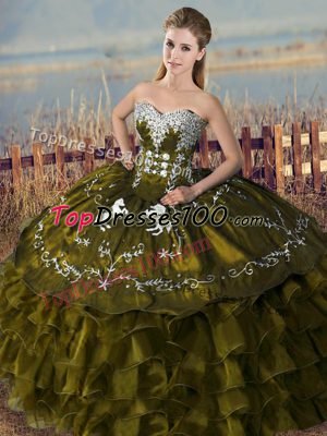 Organza Sleeveless Floor Length Sweet 16 Dress and Embroidery and Ruffles