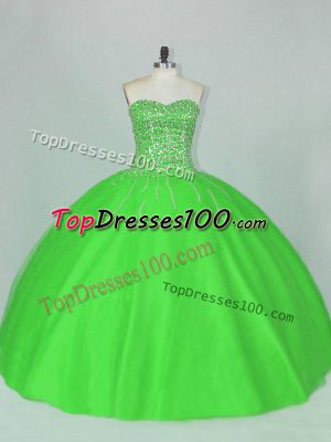 Sexy Green Sleeveless Beading Floor Length Quinceanera Gown