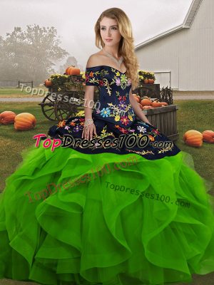 Ball Gowns Quinceanera Dresses Green Off The Shoulder Tulle Sleeveless Floor Length Lace Up