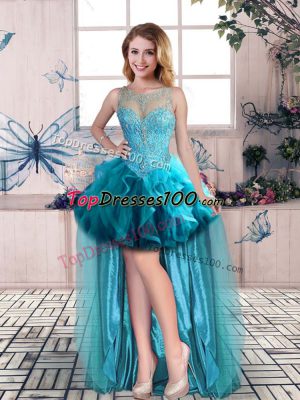 Free and Easy Scoop Sleeveless Lace Up Prom Evening Gown Blue Tulle