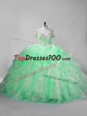 Apple Green Sweet 16 Dress For with Beading and Pick Ups Straps Sleeveless Lace Up