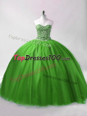 Amazing Green Sleeveless Tulle Lace Up Quinceanera Gown for Sweet 16 and Quinceanera