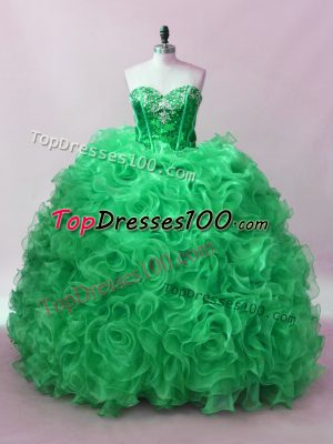 Flirting Sweetheart Sleeveless Quinceanera Gowns Floor Length Sequins Green Fabric With Rolling Flowers