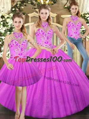 Stunning Tulle Sleeveless Floor Length Sweet 16 Dresses and Embroidery