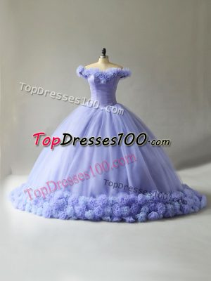 Sophisticated Ball Gowns Sleeveless Lavender Quinceanera Dresses Court Train Lace Up