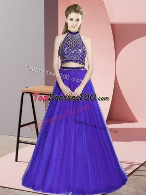 Exceptional Halter Top Sleeveless Tulle Homecoming Dress Beading Backless