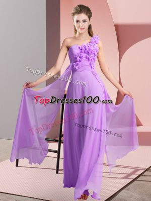 Lavender Sleeveless Floor Length Hand Made Flower Lace Up Quinceanera Court of Honor Dress