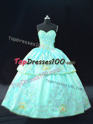 Floor Length Lace Up Sweet 16 Dress Aqua Blue for Sweet 16 and Quinceanera with Embroidery