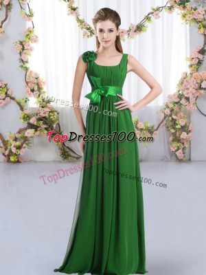 Edgy Floor Length Zipper Court Dresses for Sweet 16 Dark Green for Wedding Party with Belt and Hand Made Flower