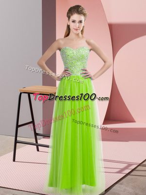 Yellow Green Tulle Lace Up Sweetheart Sleeveless Floor Length Homecoming Dress Beading