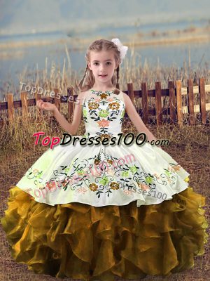 New Style Floor Length Ball Gowns Sleeveless Brown Pageant Dress Toddler Lace Up