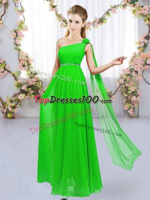 High End Sleeveless Chiffon Floor Length Lace Up Dama Dress for Quinceanera in with Beading and Hand Made Flower