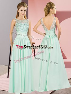 Dynamic Floor Length Empire Sleeveless Apple Green Dress for Prom Backless