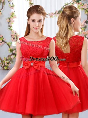 Best Selling Mini Length A-line Sleeveless Red Bridesmaid Dresses Lace Up