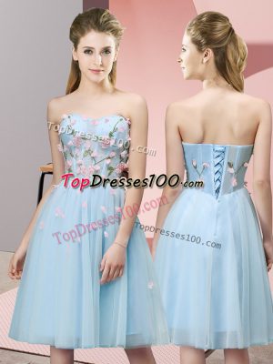 Top Selling Knee Length Empire Sleeveless Light Blue Dama Dress for Quinceanera Lace Up