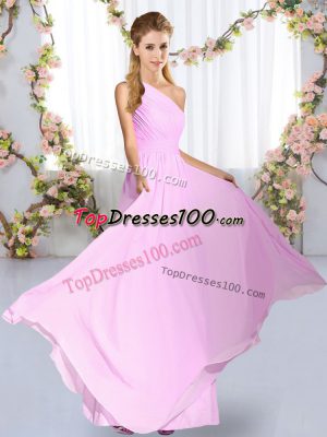 Lilac Damas Dress Wedding Party with Ruching One Shoulder Sleeveless Lace Up