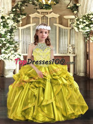 Luxurious Beading and Ruffles Winning Pageant Gowns Yellow Green Lace Up Sleeveless