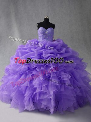 Sweetheart Sleeveless Lace Up 15 Quinceanera Dress Lavender Organza