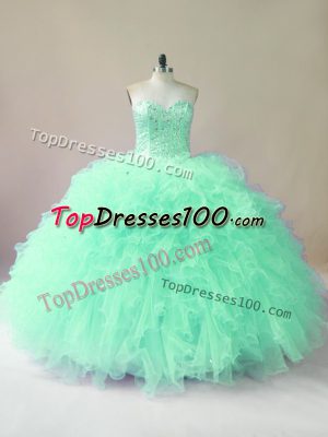 Top Selling Apple Green Sleeveless Tulle Lace Up Quinceanera Dress for Sweet 16 and Quinceanera