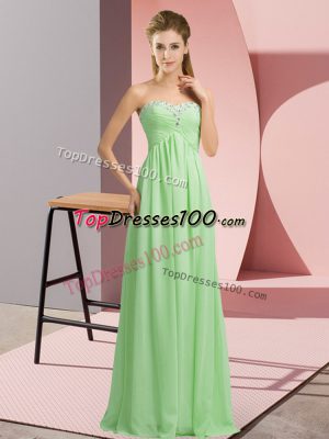 Discount Apple Green Sleeveless Floor Length Beading Lace Up Prom Dresses