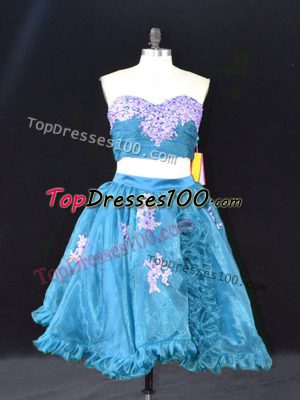 Luxurious Teal Organza Zipper Prom Party Dress Sleeveless Mini Length Appliques and Ruffles