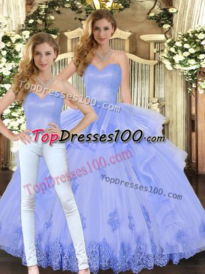 Exceptional Lavender Lace Up 15 Quinceanera Dress Appliques and Ruffles Sleeveless Floor Length