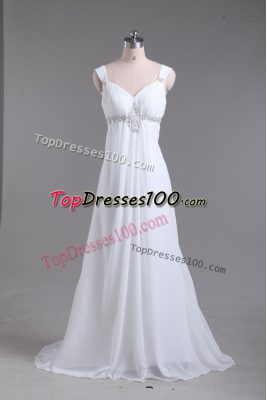 Edgy Sleeveless Sweep Train Lace Up Beading Wedding Dress