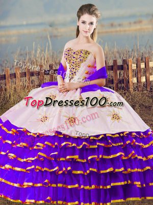 Ball Gowns Quinceanera Gowns White And Purple Sweetheart Organza Sleeveless Floor Length Lace Up