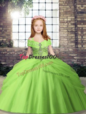 Ball Gowns Kids Pageant Dress Yellow Green Straps Sleeveless Floor Length Lace Up