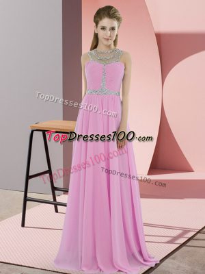 Rose Pink Scoop Zipper Beading Prom Dresses Sleeveless