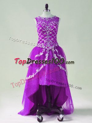 Hot Selling Purple Zipper Scoop Beading and Appliques Evening Gowns Tulle Sleeveless