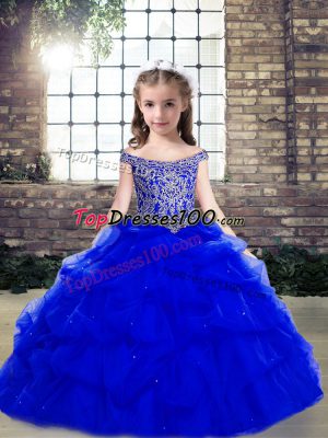 Scoop Sleeveless Lace Up Little Girls Pageant Dress Royal Blue Organza
