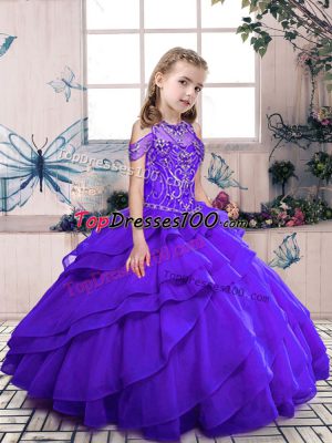Pretty Floor Length Ball Gowns Sleeveless Purple Pageant Dresses Lace Up
