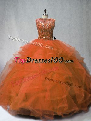Sleeveless Brush Train Beading and Ruffles Lace Up 15th Birthday Dress