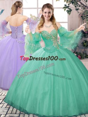 Designer Apple Green Sweet 16 Dress Sweet 16 and Quinceanera with Beading Sweetheart Sleeveless Lace Up