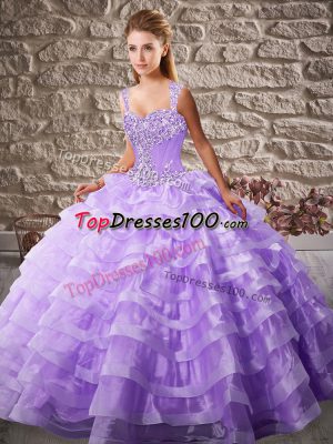 Graceful Ball Gowns Sleeveless Lavender Ball Gown Prom Dress Court Train Lace Up